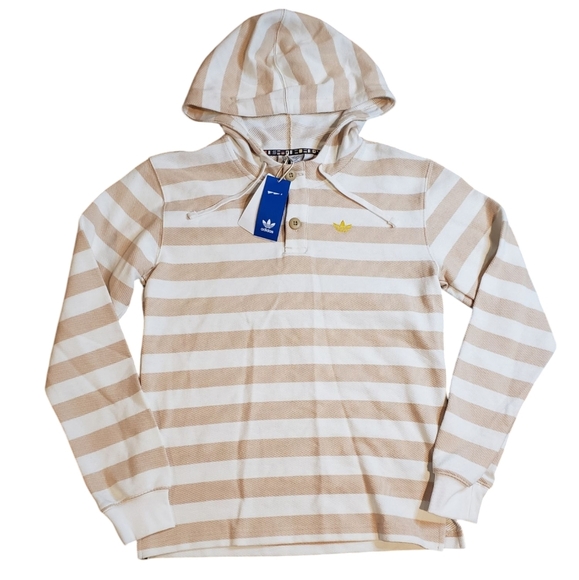Adidas Striped Hoodie in Cream and Tan - Picture 1 of 6